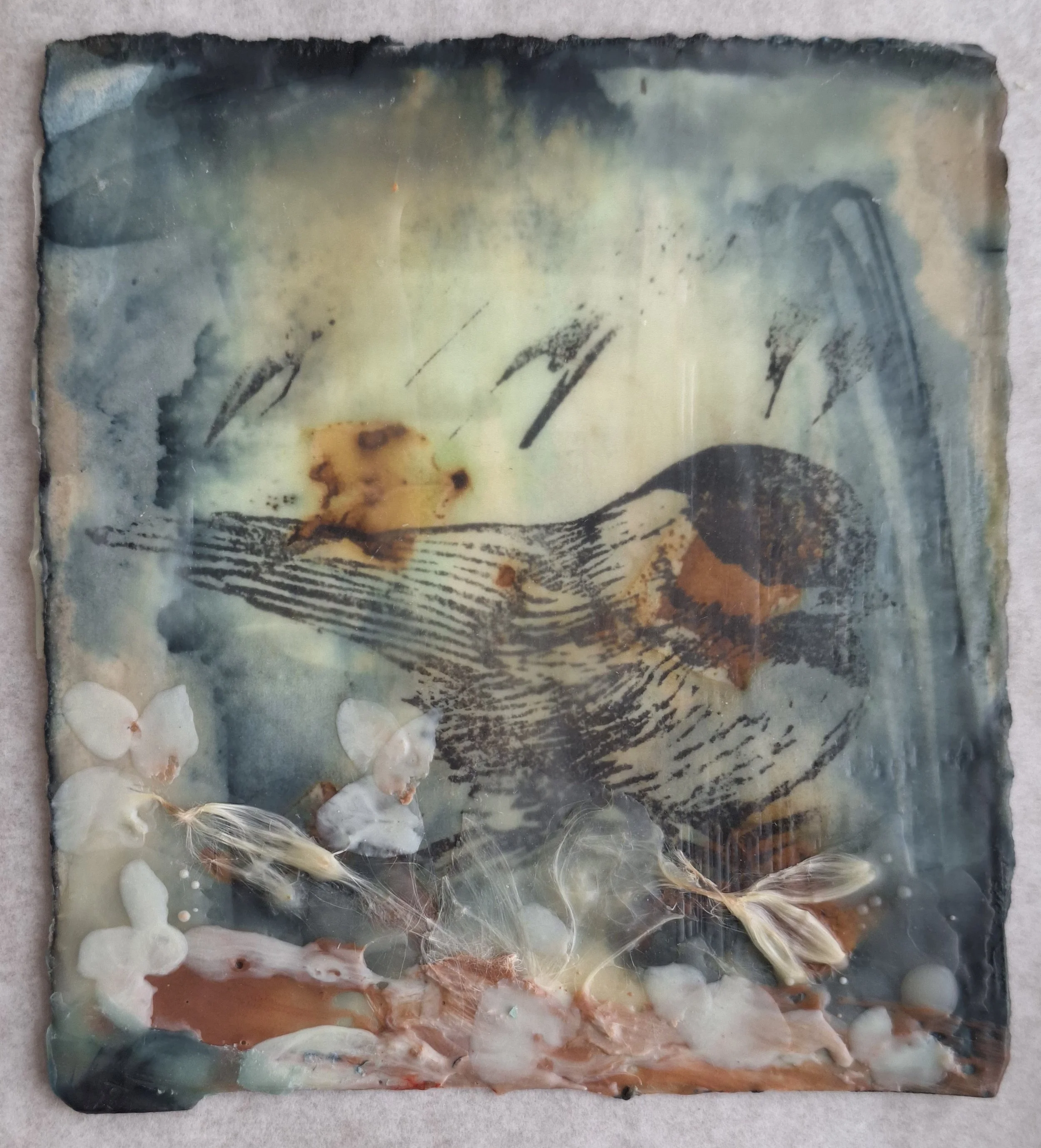 White Blossoms

 

 encaustic and oil stick on print on Reeves  6” x 5”  2025   