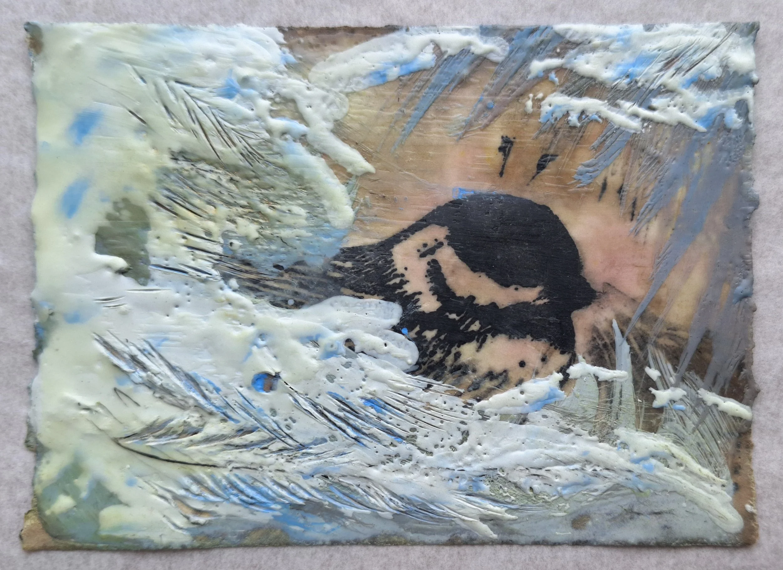 Through the Pines

 

 encaustic and oil stick on print on Reeves  5” x 7”  2025   