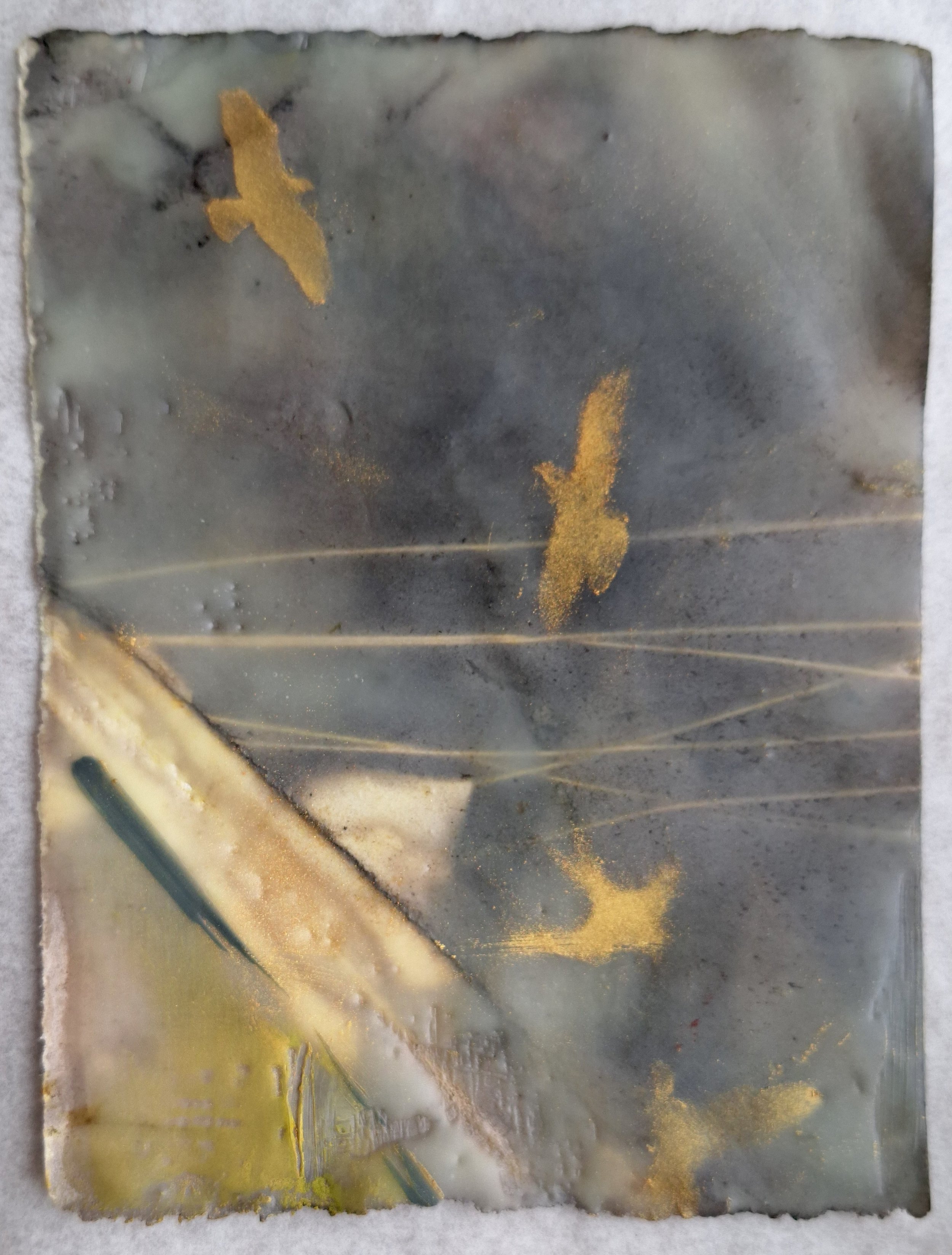 Telephone Lines

 

 encaustic and oil stick on print on Reeves  6.5” x 4.5”  2025   