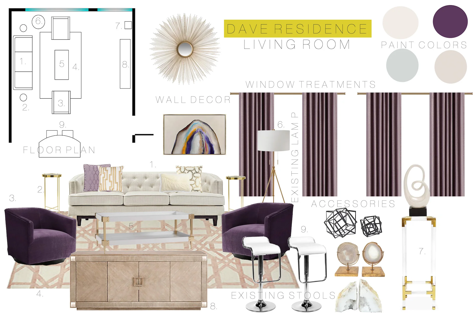 Client Mood Board with Furniture Plan