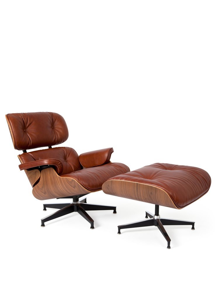 Dark Tan Eames-Style Lounger &amp; Ottoman