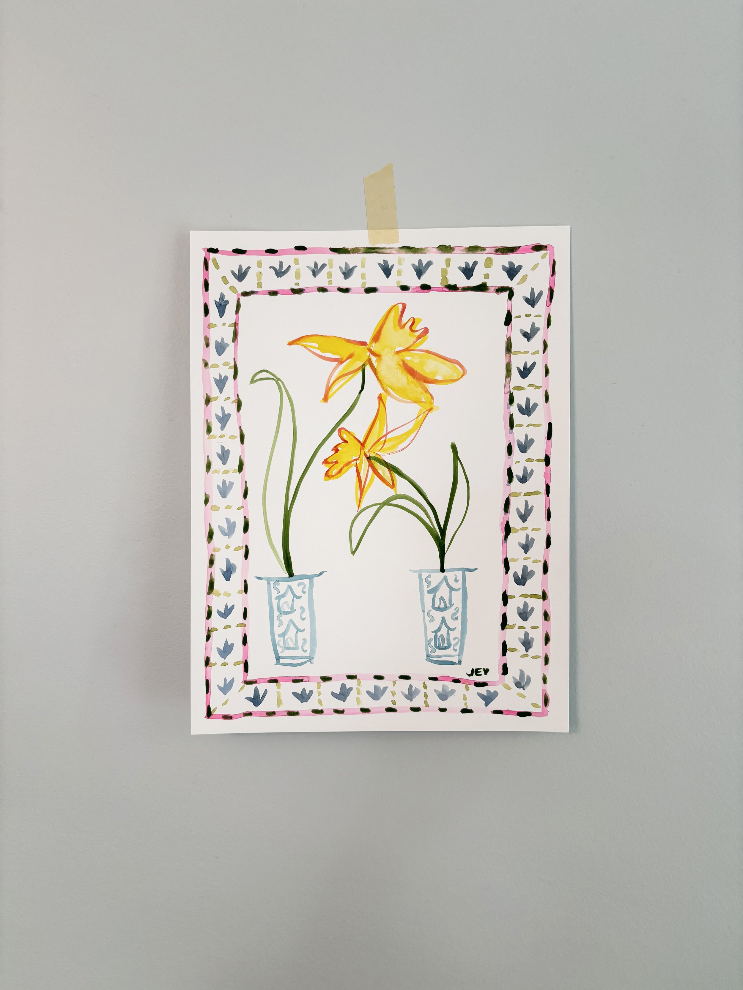 Twin Daffodils with a Pink Border