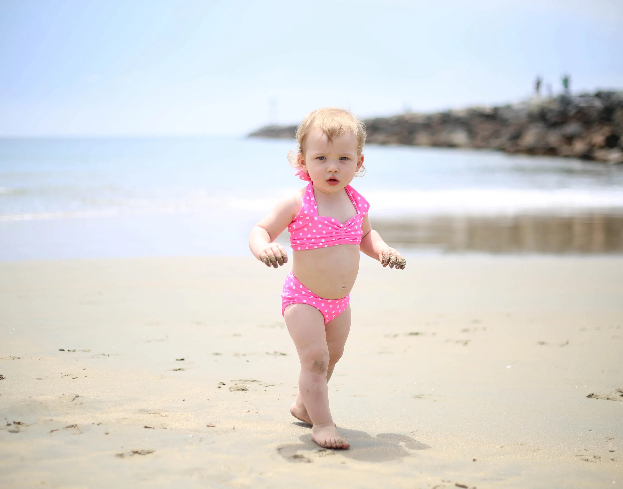 Pink and White Polka Dot Retro Baby Bikini