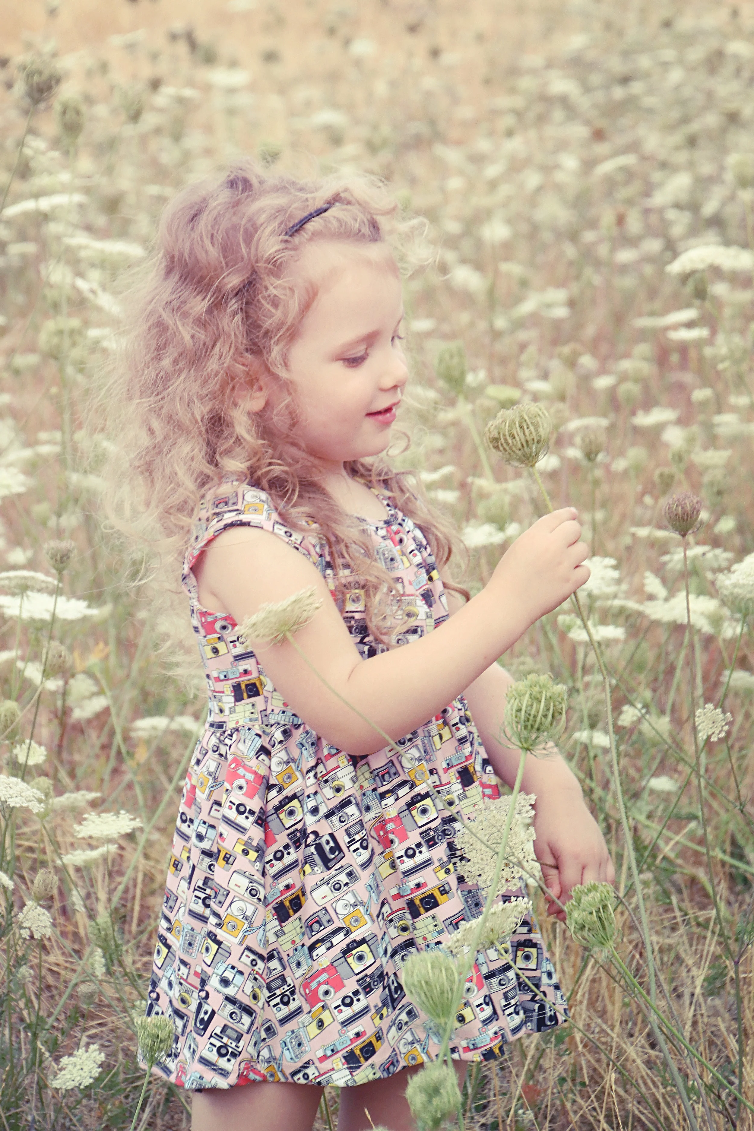 Girls Pink Vintage Camera Print Skater Dress Girls