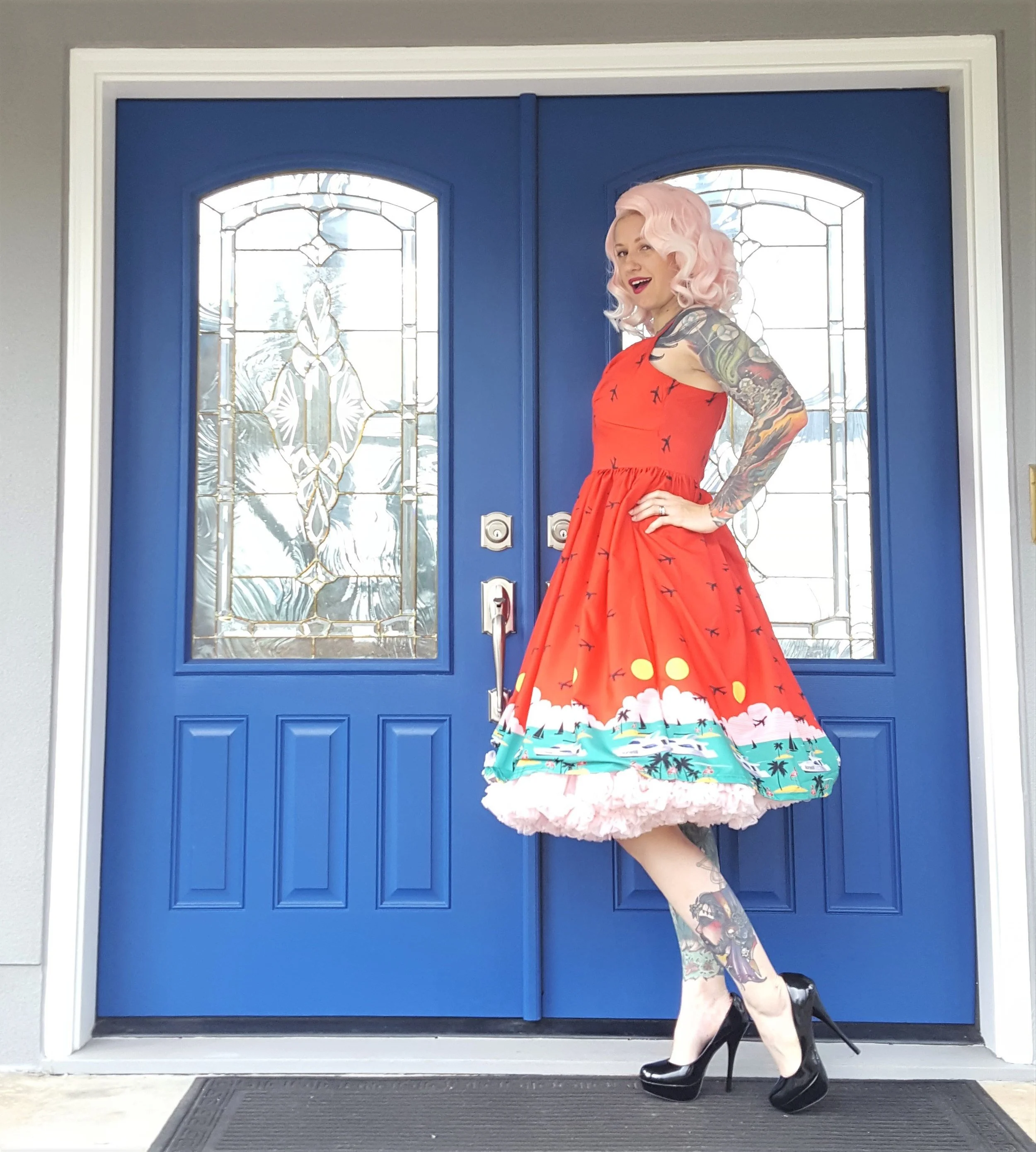 Red Retro Airplane Print Dress