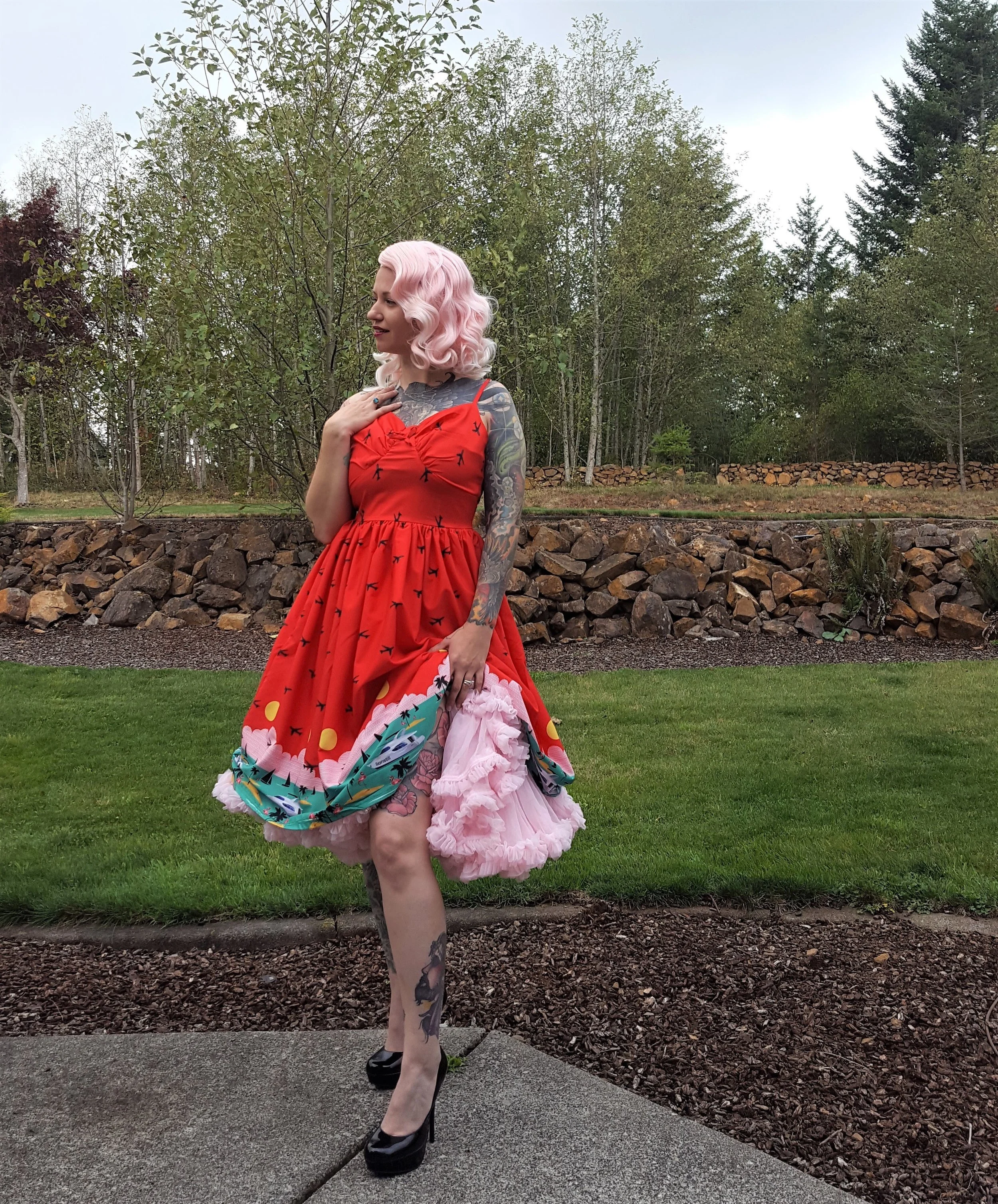 Red Retro Airplane Print Dress