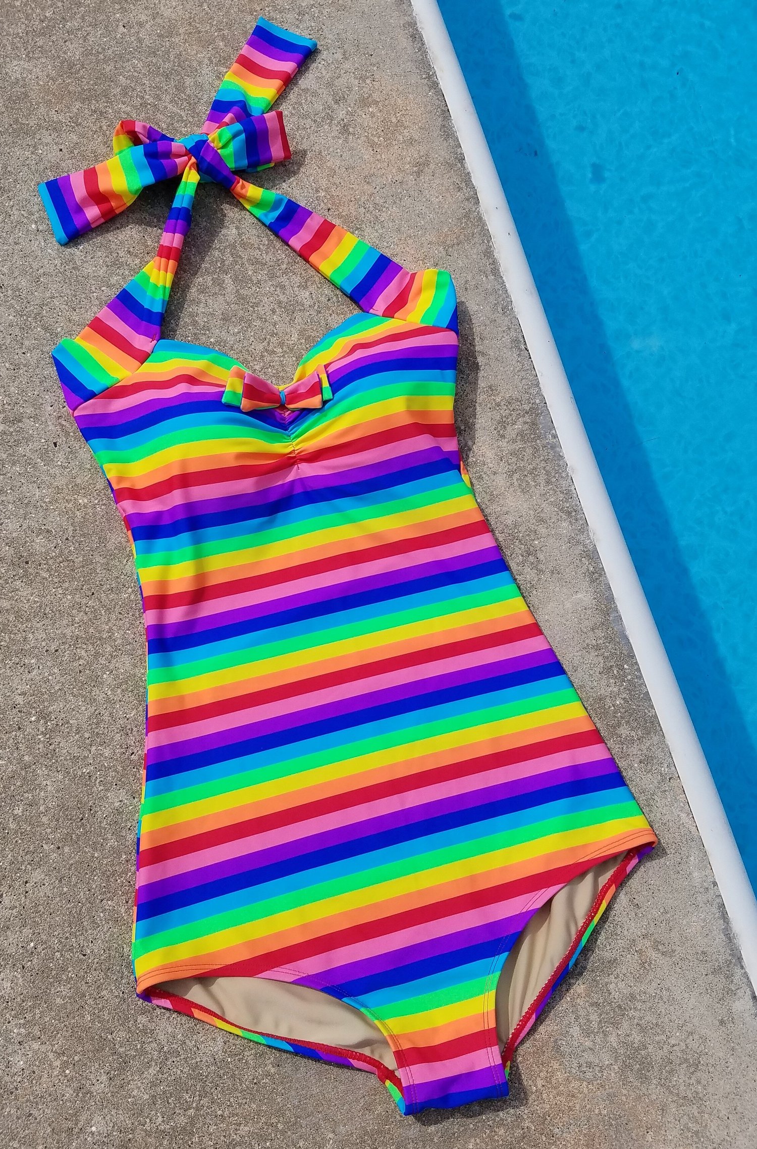 Rainbow stripe one piece — Red Dolly Swimwear - Main Image