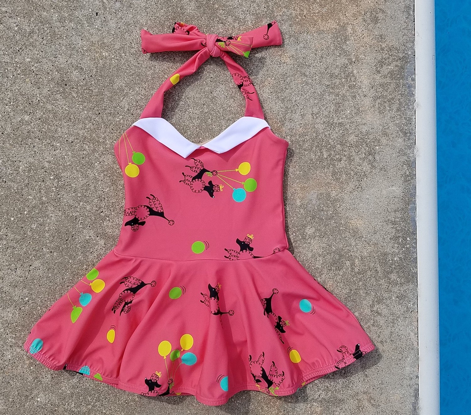 Baby pink poodle print swim dress Red Dolly Swimwear Baby pink poodle print swim dress Red Dolly Swimwear