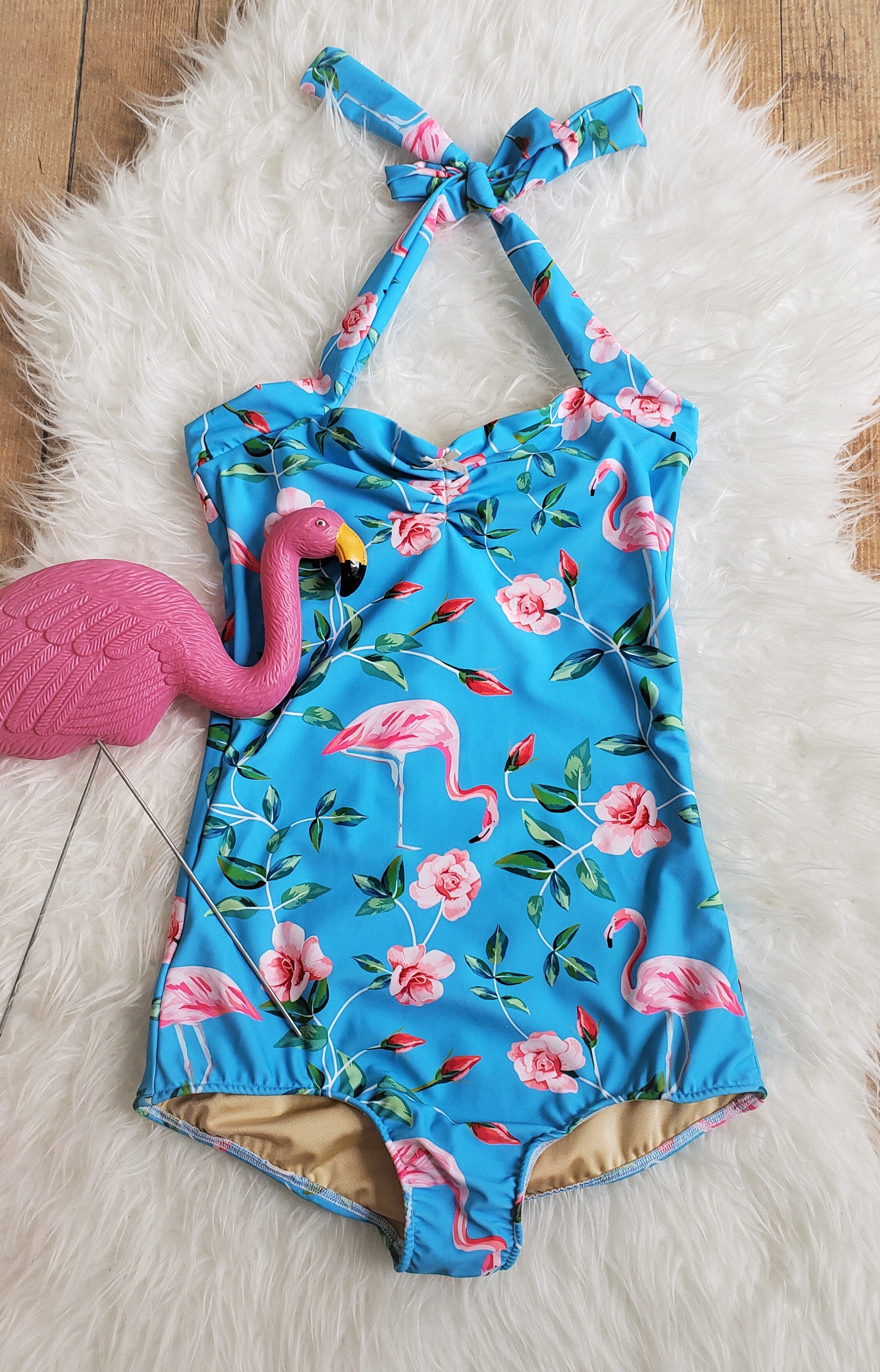 Spring Dream ~ Pink Flamingo and floral print one piece — Red Dolly ...