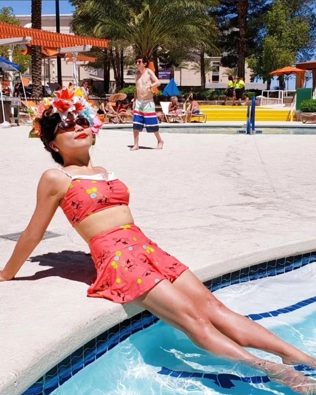 Saturday Sunshine 🌞  @koreanpinupgirl I looking fabulous poolside in our Pink poodle print skirted two piece! 💖🐩 Hope y'all are having a great weekend! 

#poolsidepinup #pinupgirl #vivalasvegas #viva2023 #vlv26 #pinupstyle #classy #vintageswimwear