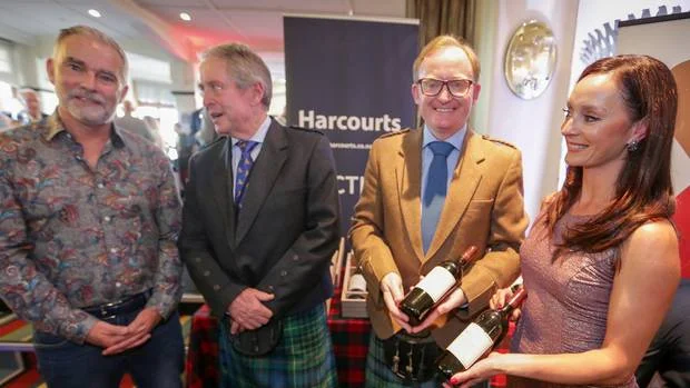 Simon Gilbertson, Don Stewart, Nick Stewart and Natasha Gilbertson of Maraekakaho who bought the vertical lot of Nick Stewart's collection of Te Mata Coleraine.