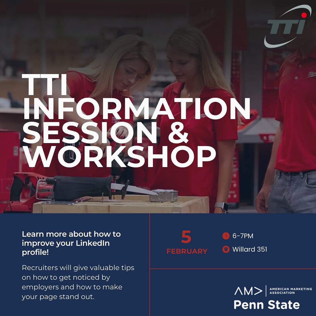 Join us tonight for TTI info session &amp; workshop #2! Learn more about internship &amp; full time opportunities and gain tips on how to enhance your LinkedIn profile!