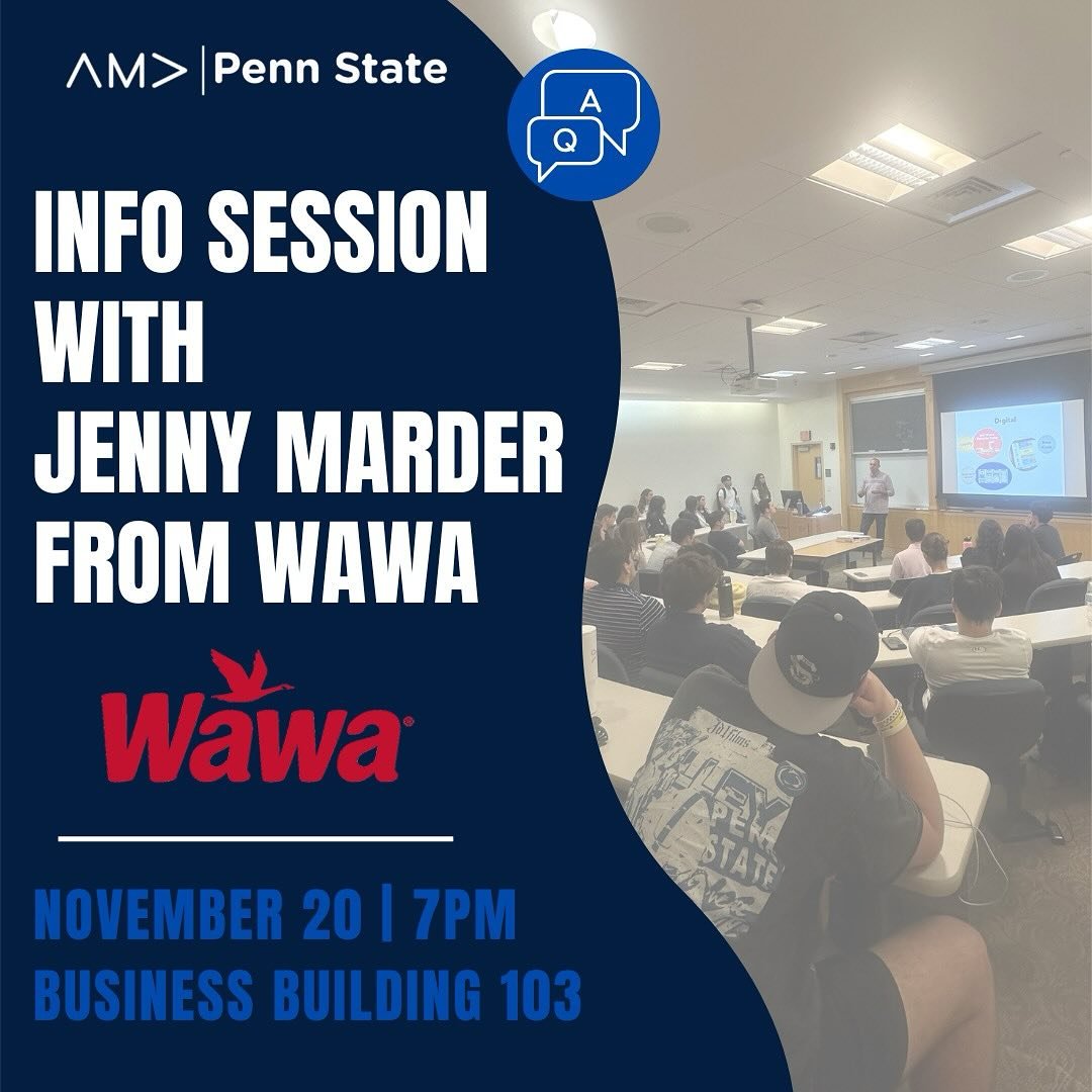 Jenny Marder from Wawa will be speaking with us tonight (11/20) in Business Building 103 from 7-8PM. Excited to see everyone there!!