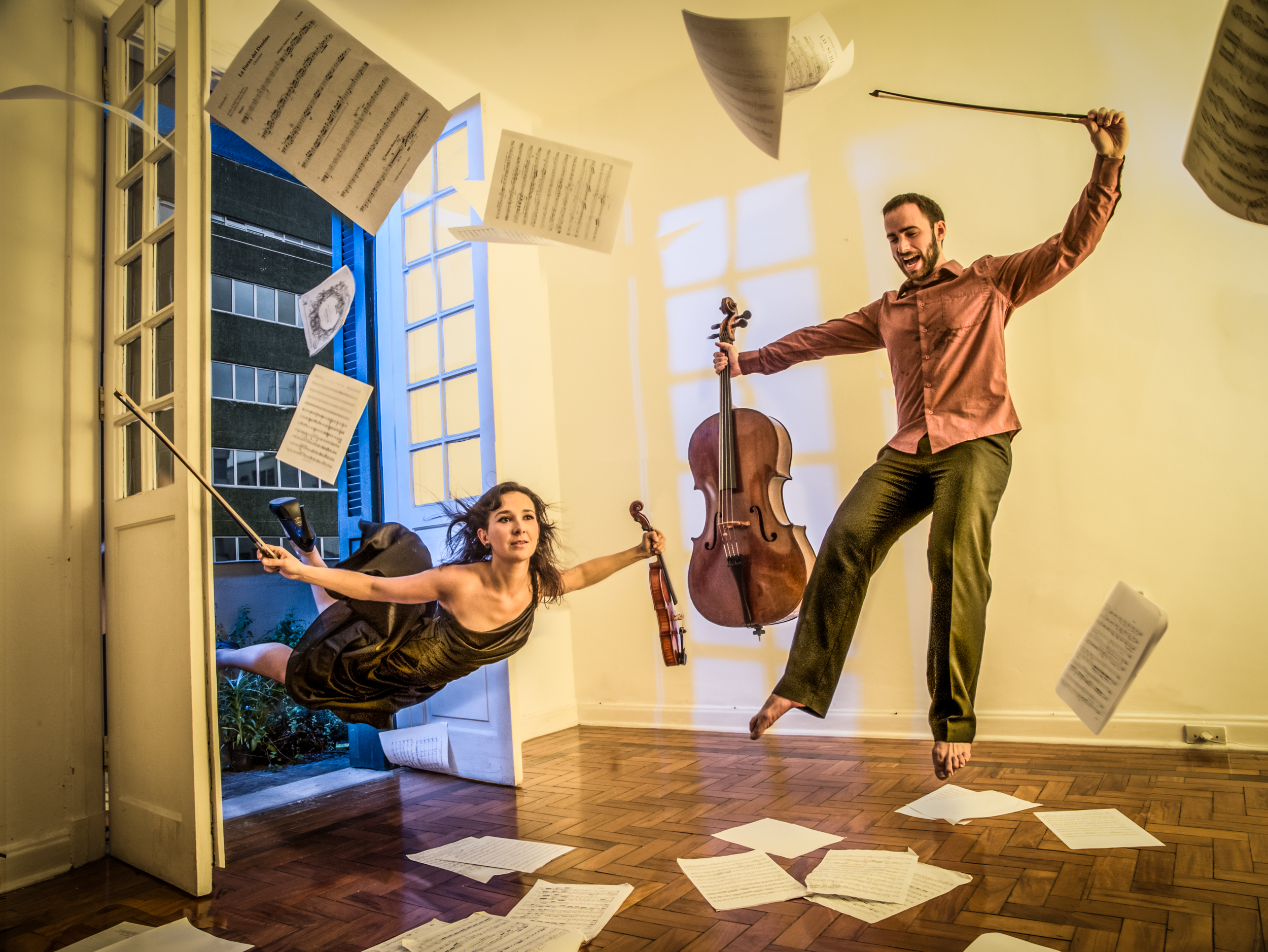 Group portrait of the Duo Ayous, Brazil.