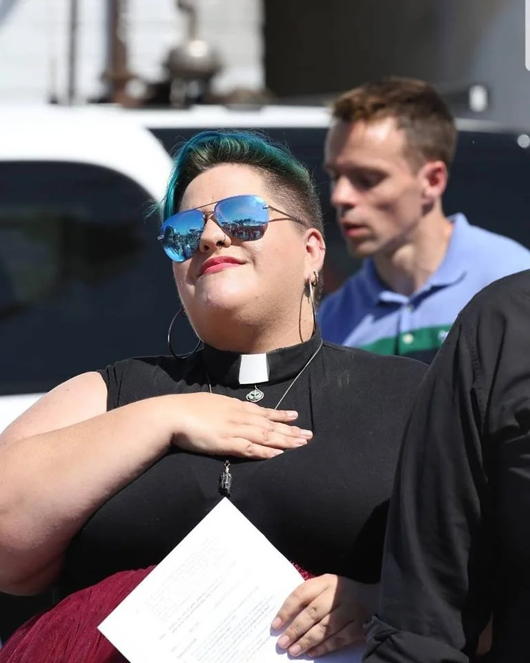 KC participating in leading the Interfaith Pride Service with the LA Queer Interfaith Clergy Counsel (LAQuICC), June 2018