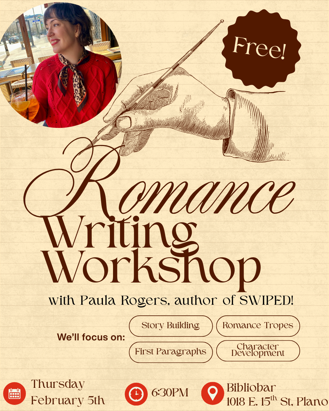 Romance Writing Workshop with Paula Rogers, Author of SWIPED