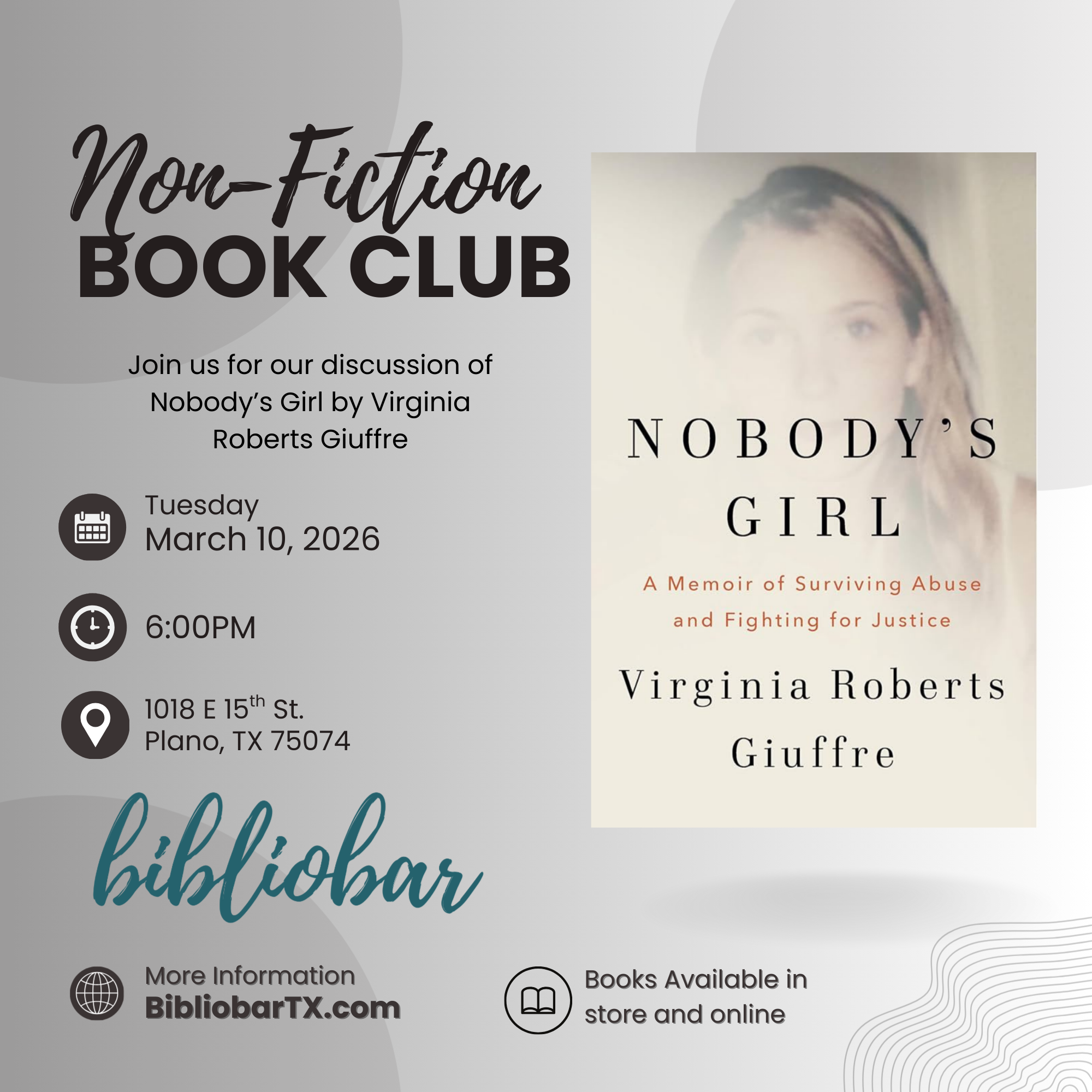 Non-Fiction Book Club - Nobody's Girl by Virginia Roberts Giuffre