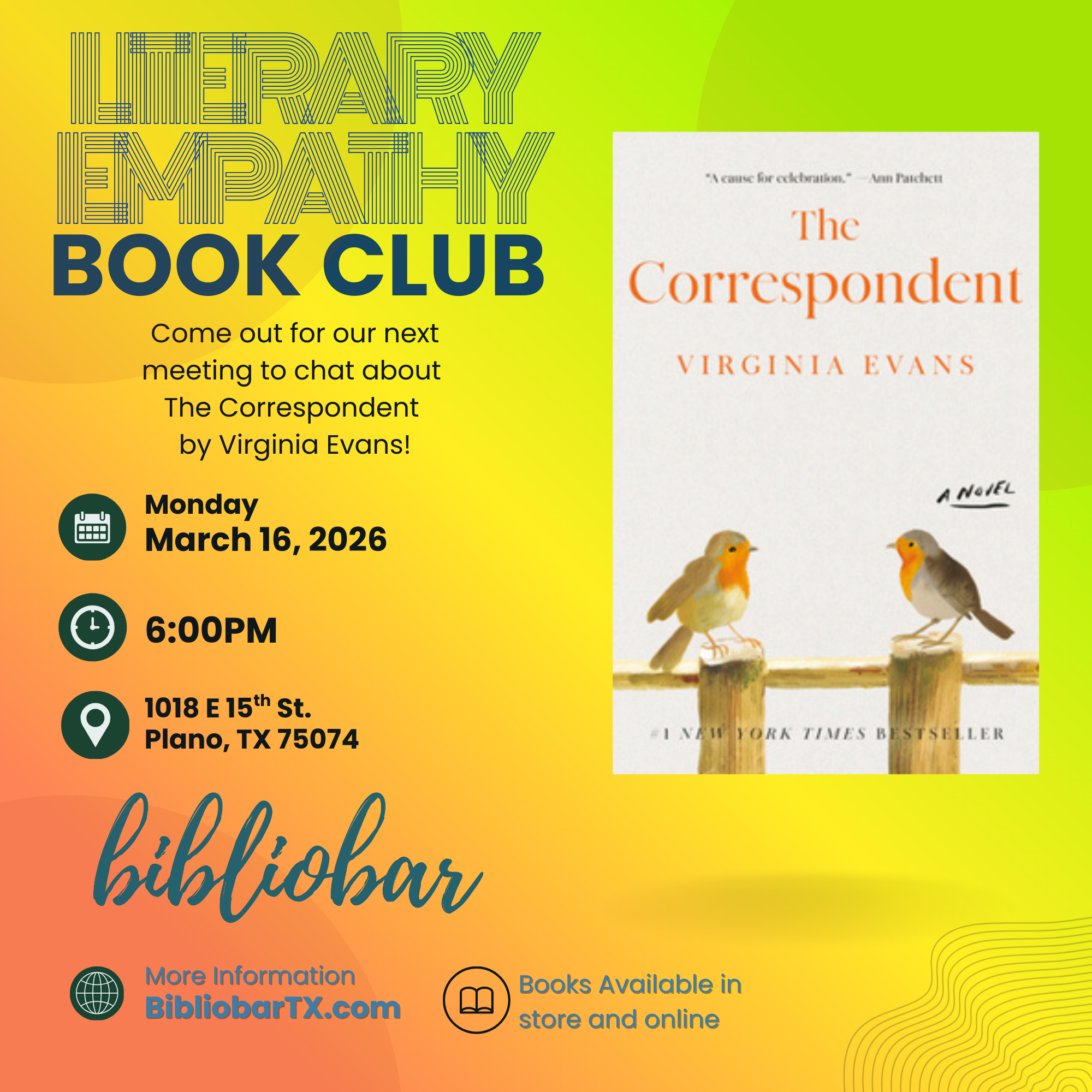 Literary Empathy Book Club - The Correspondent by Virginia Evans