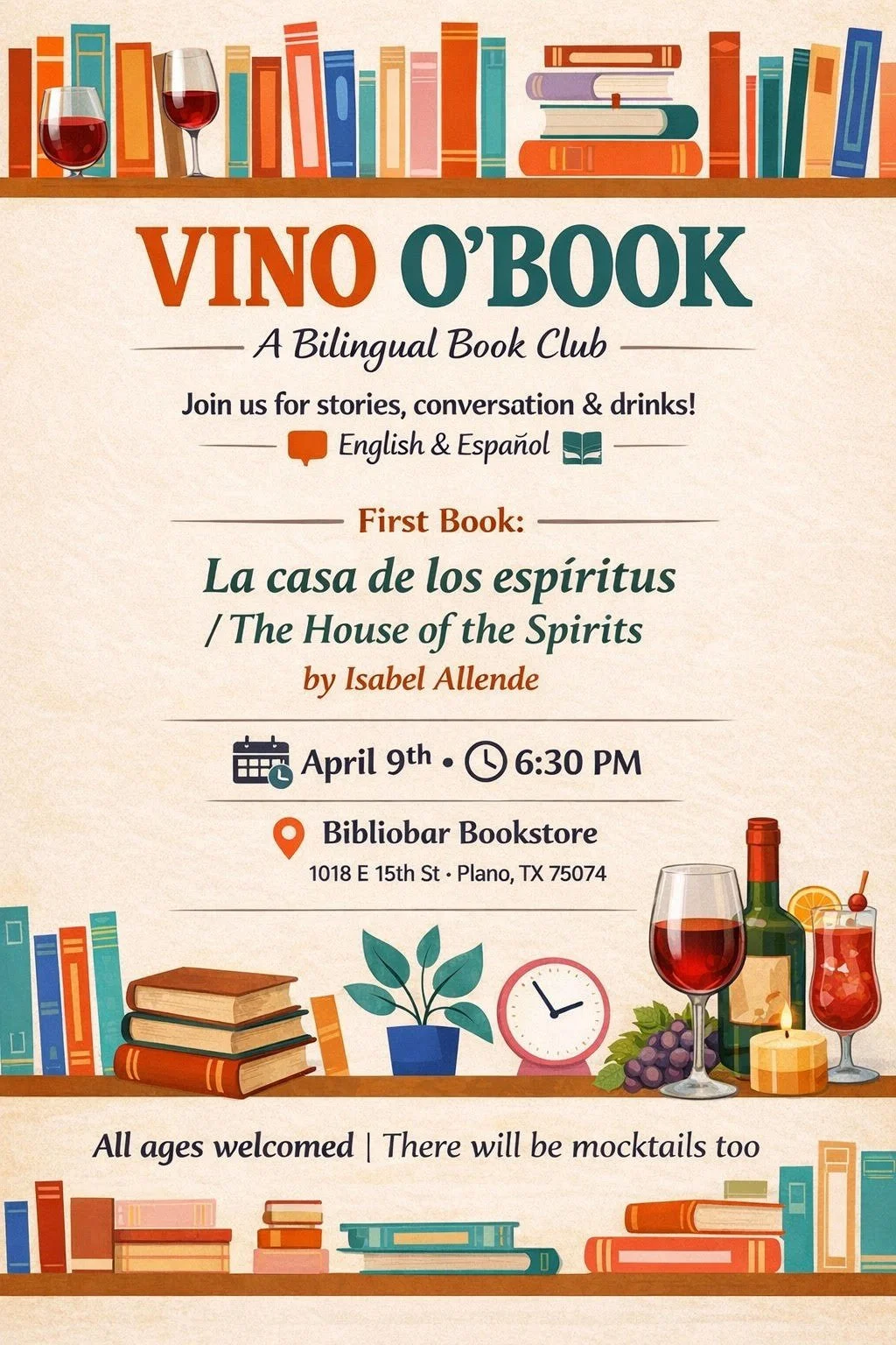 Vino o'Book Bilingual Book Club: La casa de los espíritus by Isabel Allende