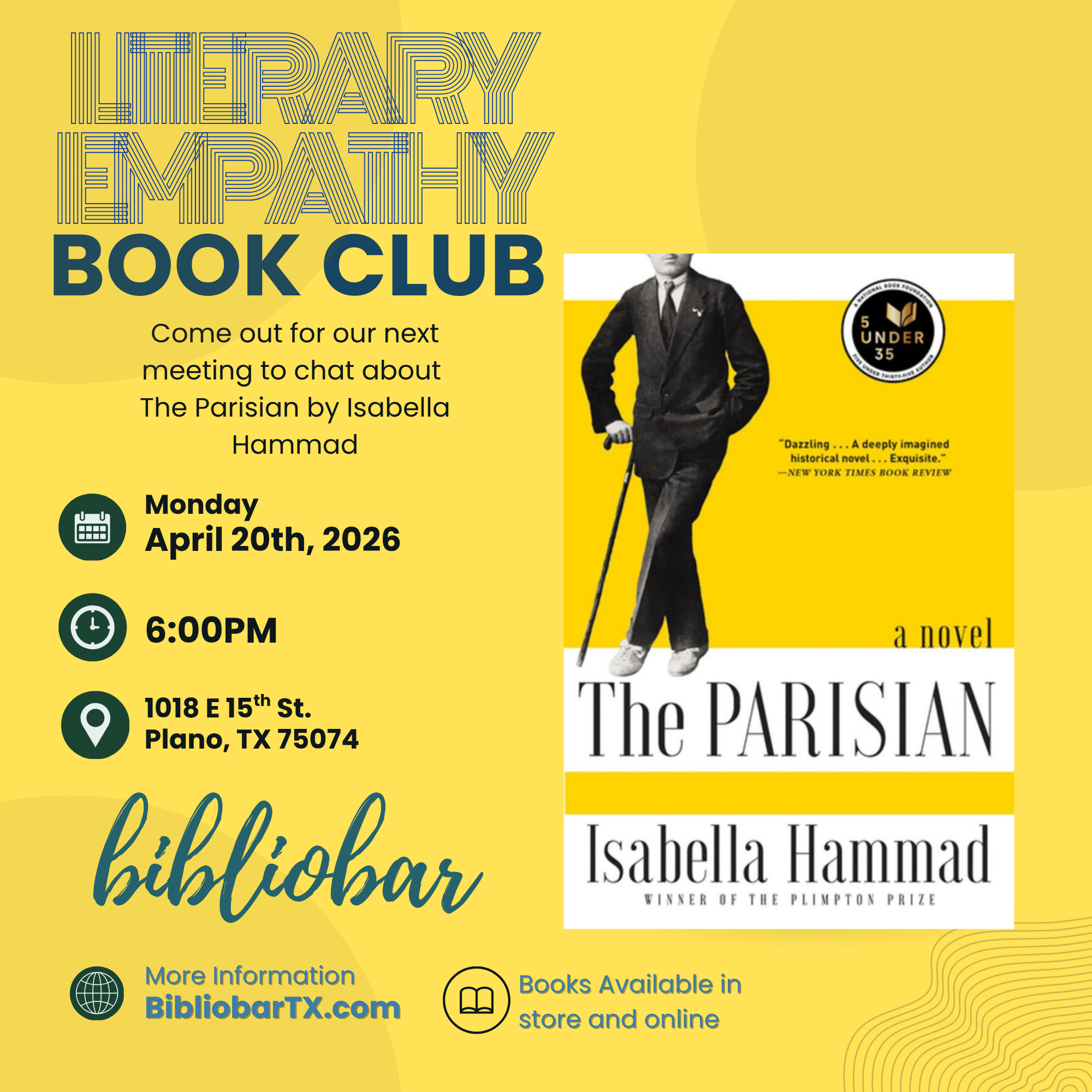 Literary Empathy Book Club April Registration- The Parisian