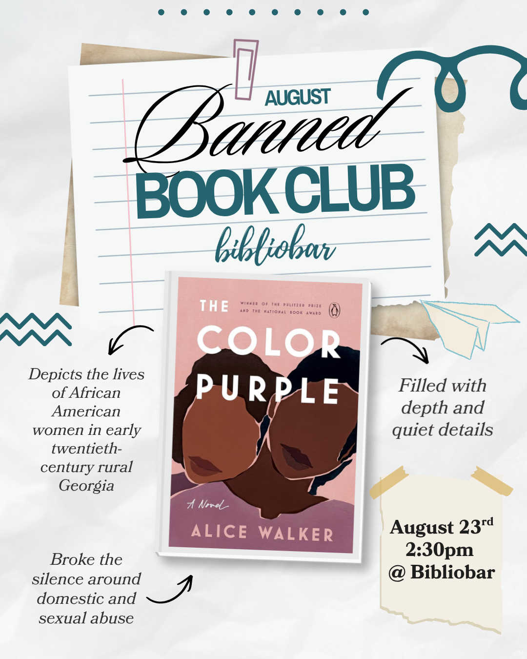 Banned Book Club - August, "The Color Purple"