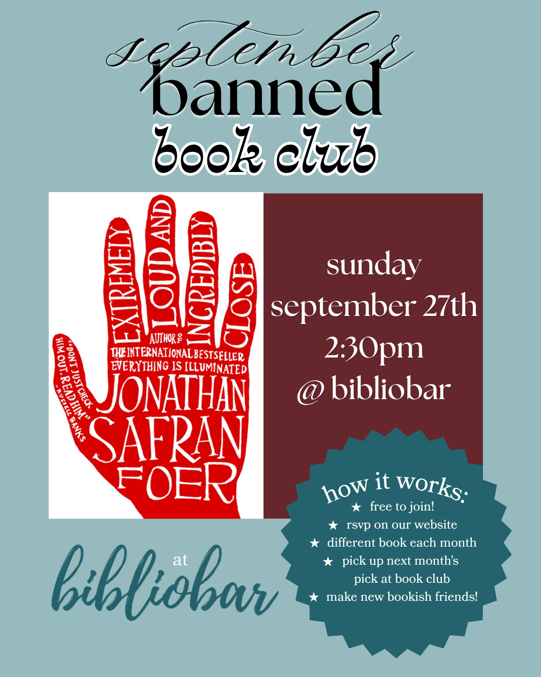 September Banned Book Club Registration: "Extremely Loud and Incredibly Close" by Jonathan Safran Foer