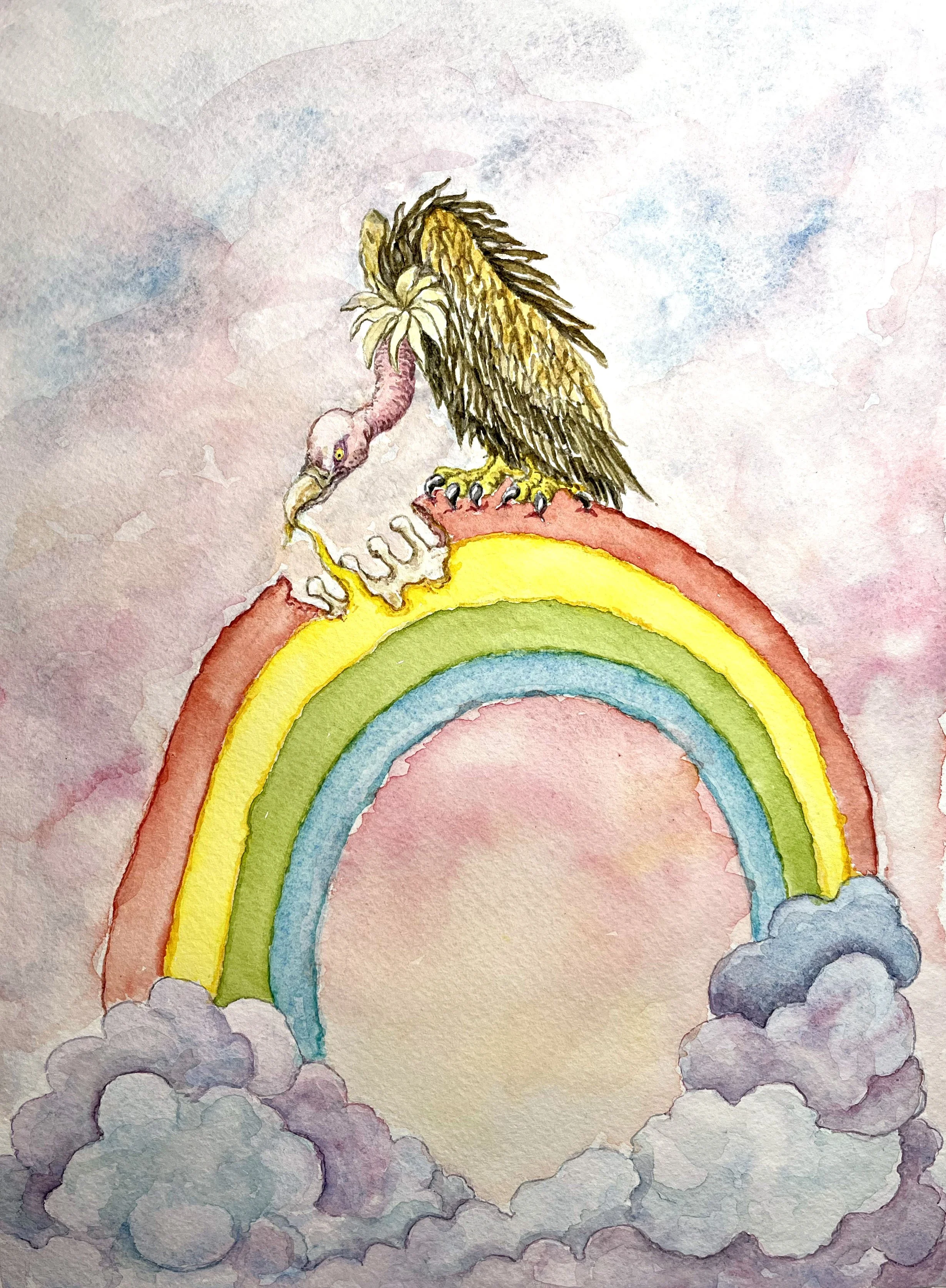 Rainbowivore Vulture • 12 × 16 inches, watercolour on paper, 2026