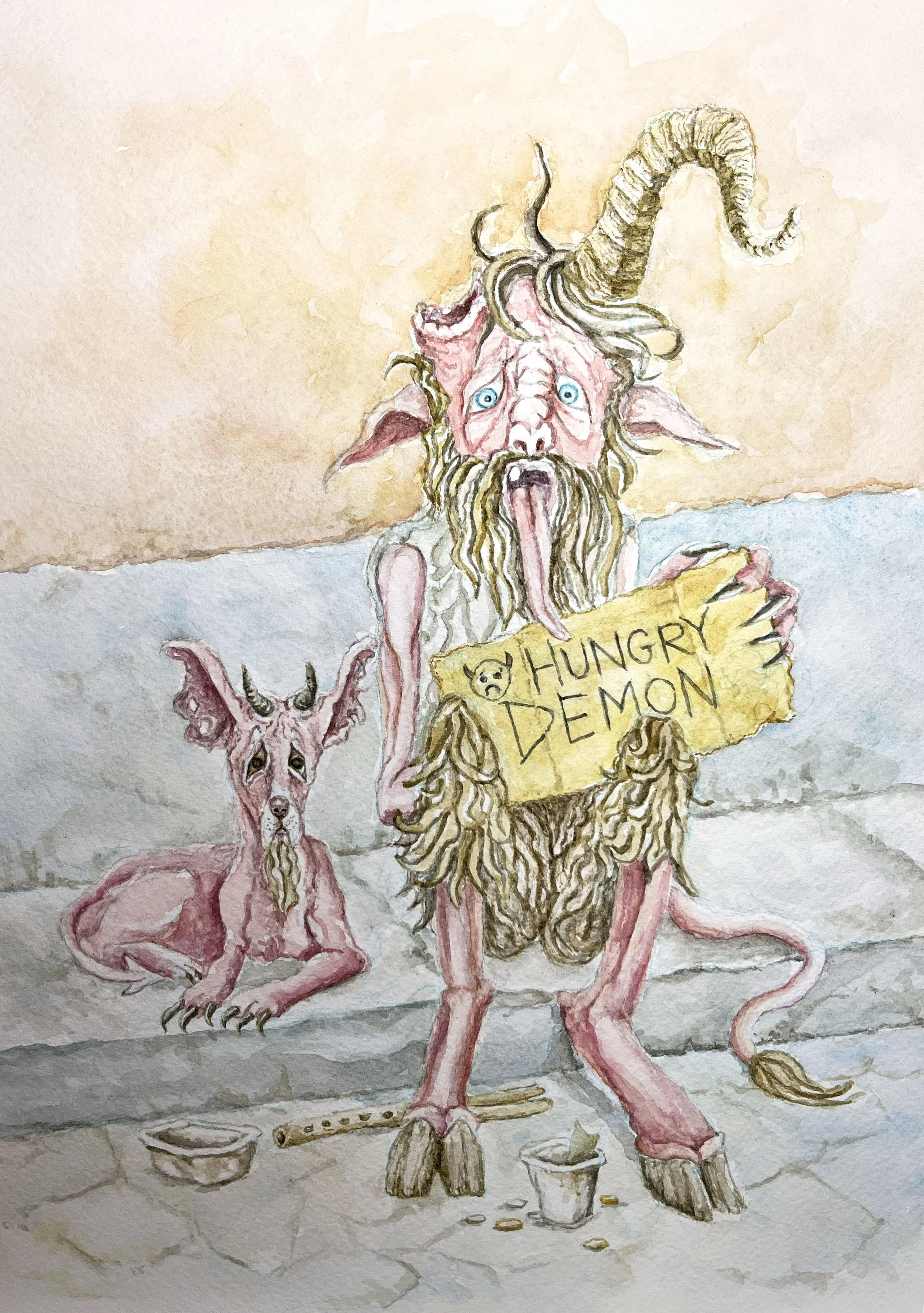 Hungry Demon • 12 × 16 inches, watercolour on paper, 2026