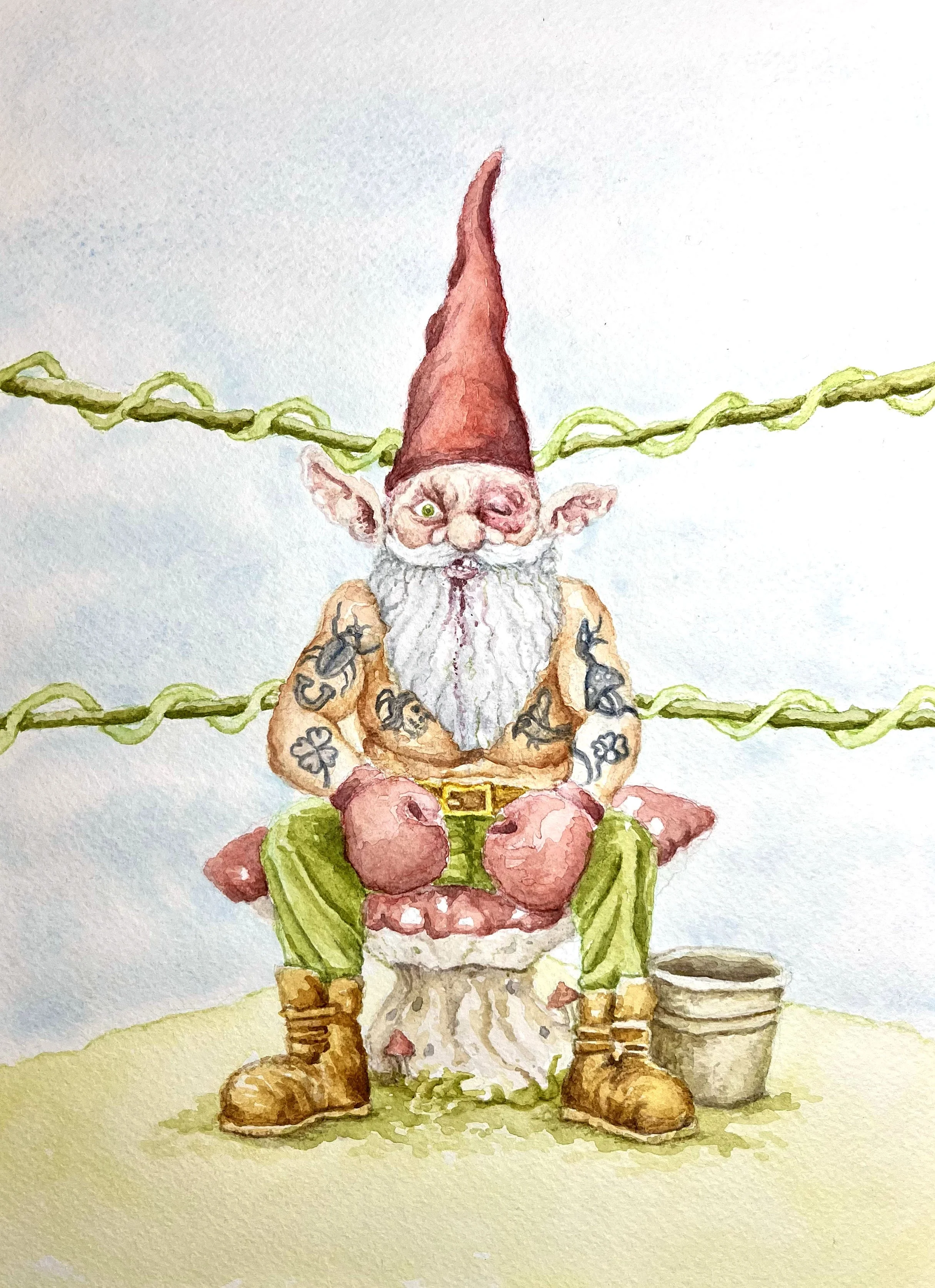 Madison Gardens Gnome • 12 × 16 inches, watercolour on paper, 2026