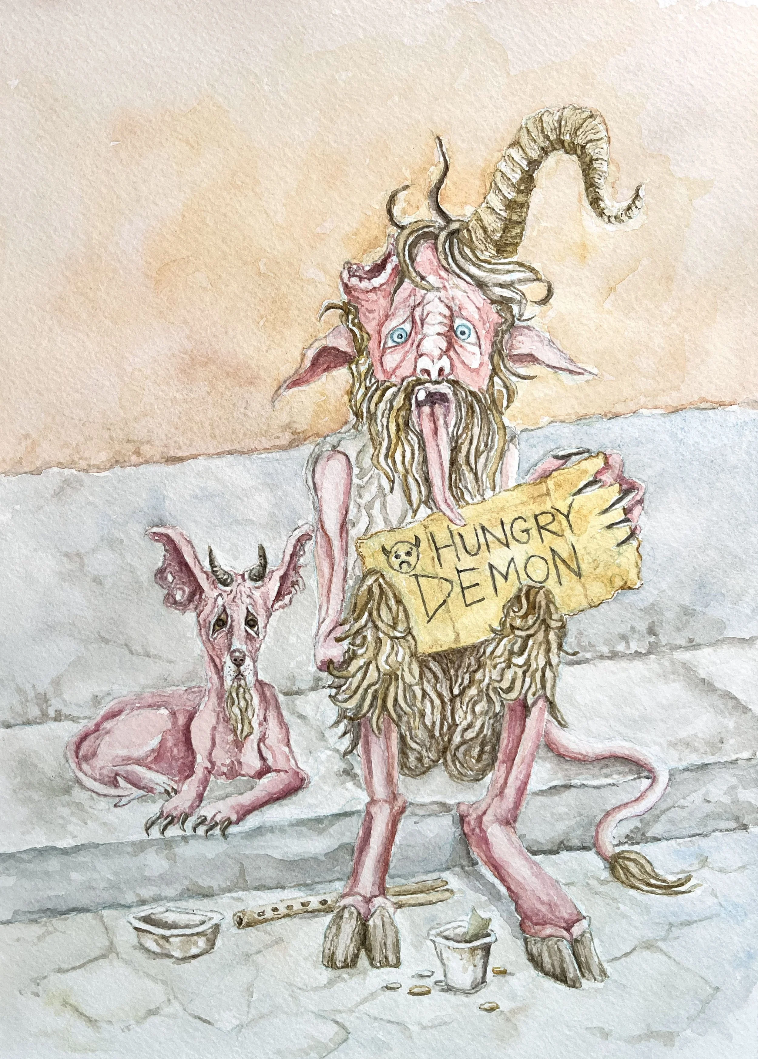 Hungry Demon • 12 × 16 inches, watercolour on paper, 2026