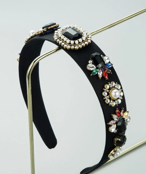 Black Jeweled Padded Headband