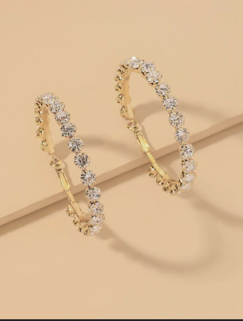 MEDIUM LARGE RHINESTONE EARRINGS GOLD