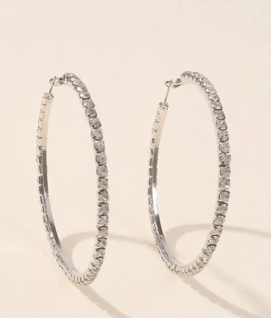 SILVER MEDIUM RHINESTONE HOOPS