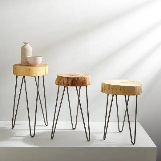 High/Low Wood Slice Hairpin Leg Tables