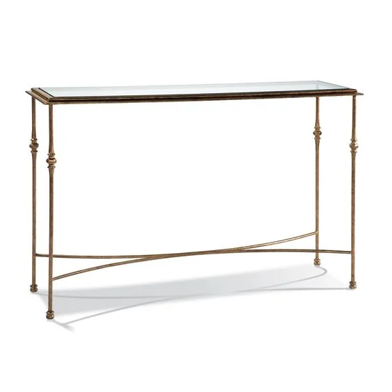 High/Low Traditional Brass and Glass Console Tables