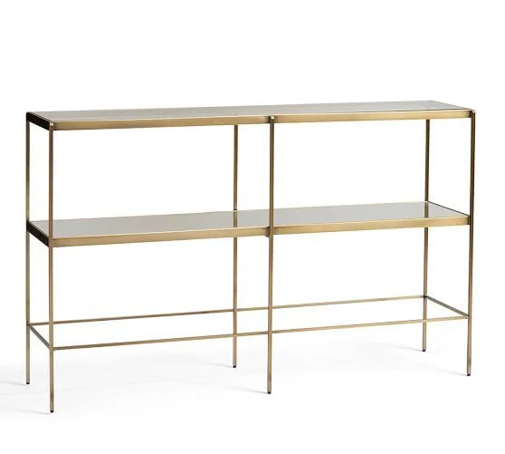 High/Low Modern Brass & Glass Console Tables