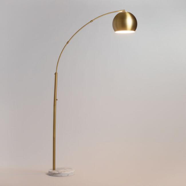 High Low Brass Arc Lamp With Marble, Brass Arc Lamp
