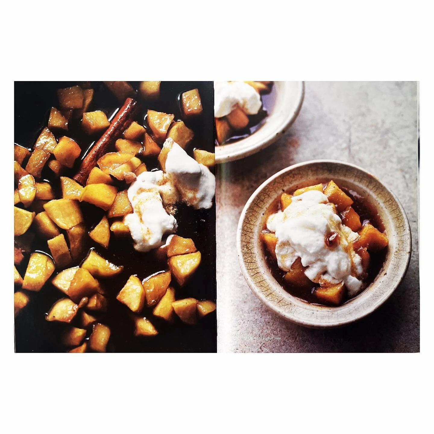 Delicious Caramelised Apples &amp; Yoghurt Snow from Judy Phillip&rsquo;s Good Life Great Food. Photography Louise Lister, beautiful design Yolande Gray, styling Cass Stokes #instafoodie #instagood #insta #food #foodies #apple #delicious #deliciousfo