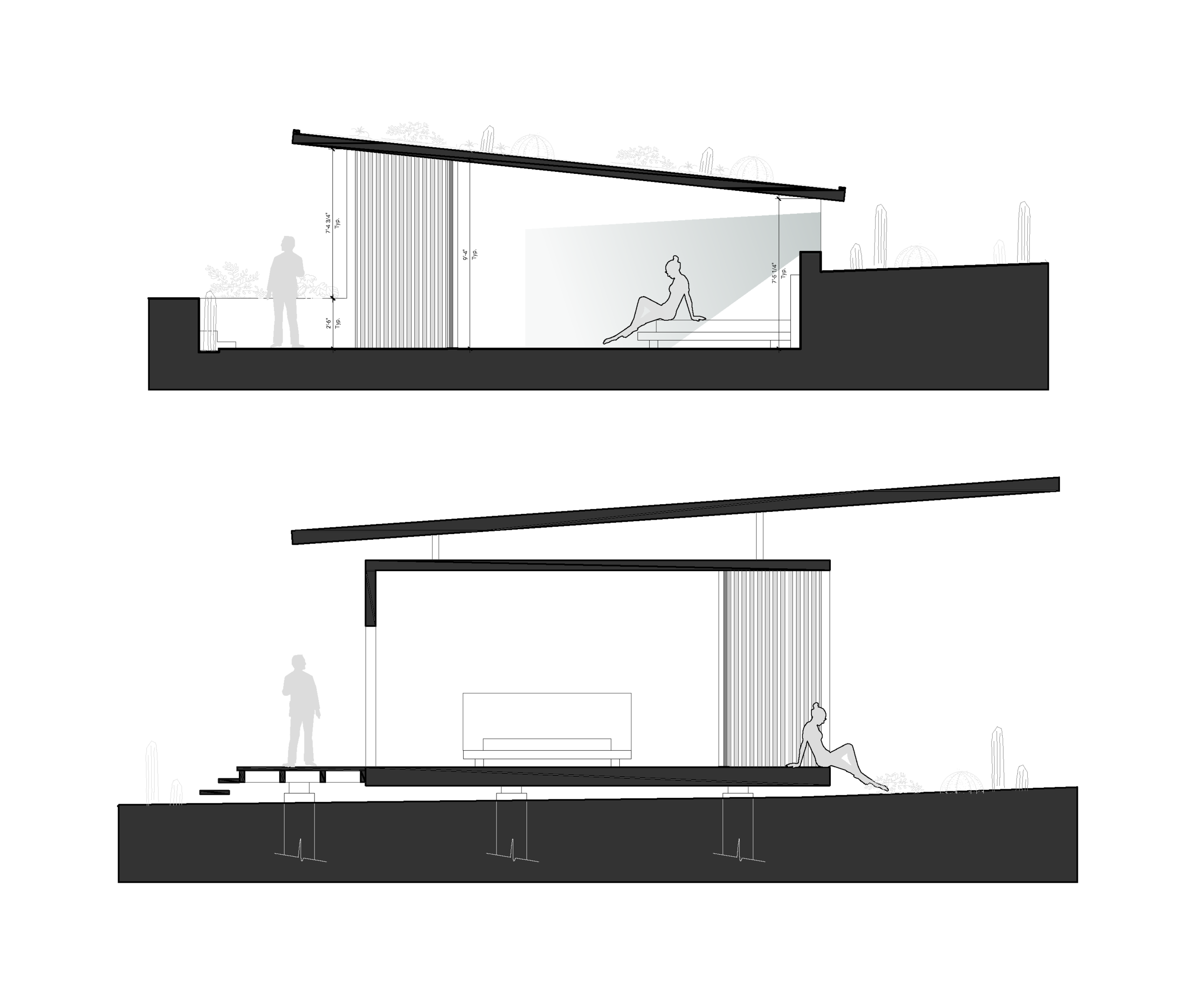 Study sections of the proposed hotel rooms.