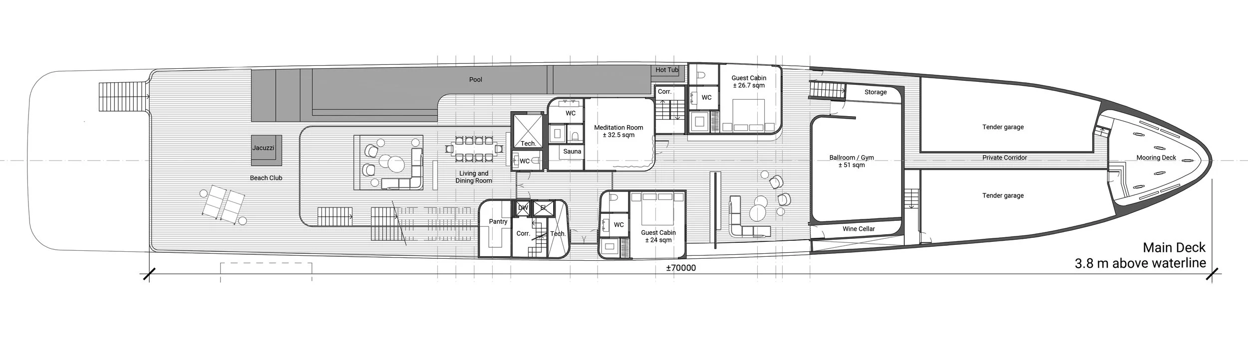 Exemplary deck plan of the proposed yacht