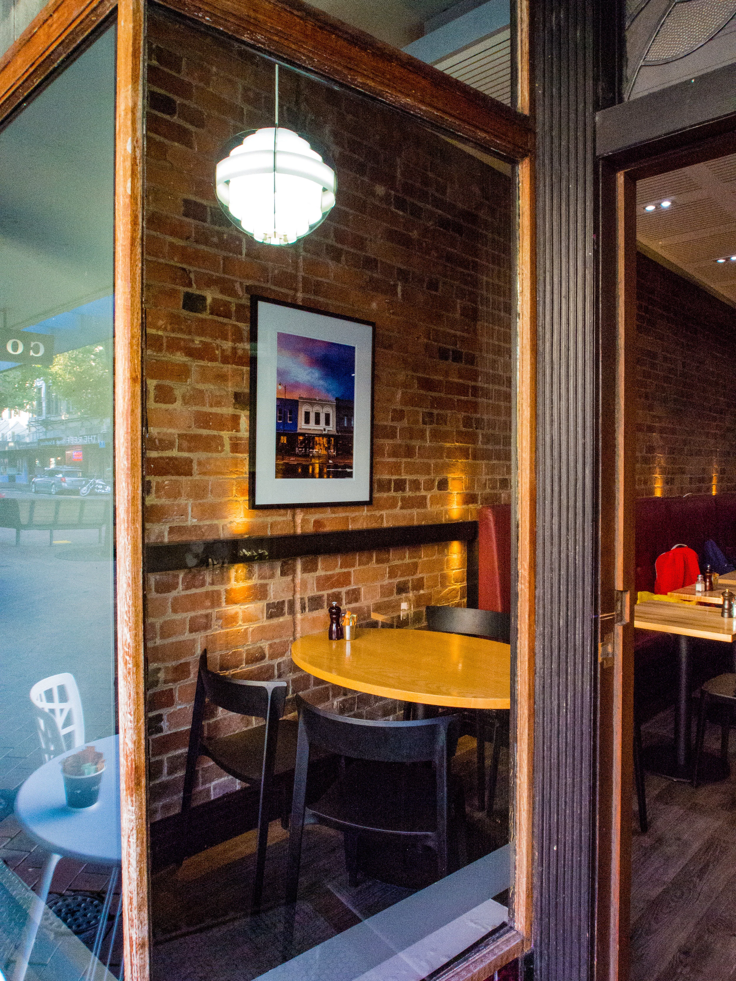 Winter Lantern framed and hung in a fitting new home at The Good Oil cafe on George Street, a cosy corner to enjoy great coffee & food.