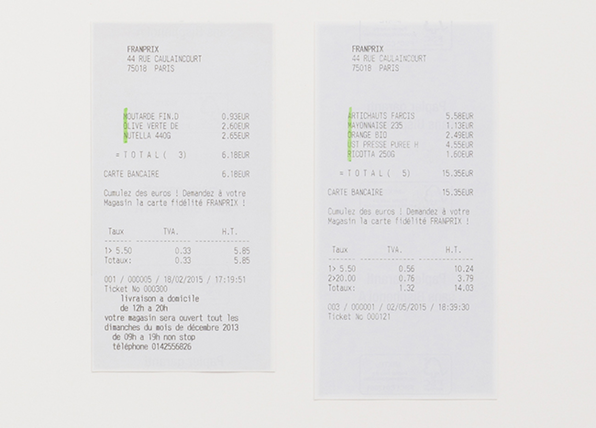  Mon Amour (detail) 2012 – 2015 Supermarket receipts, highlighter Dimensions variable 