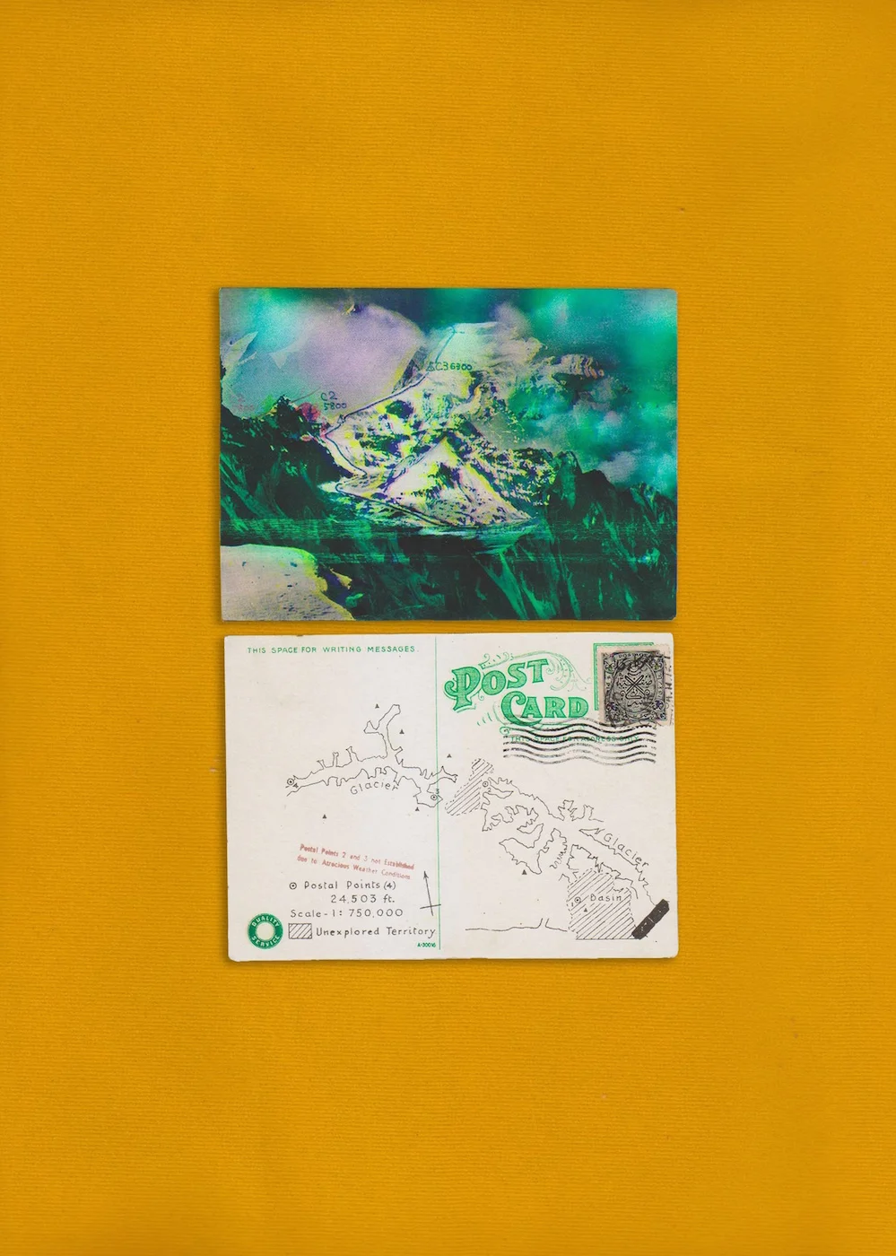 Mehreen Murtaza Telegram from the Future, Postcard from Karakorum 2013 Postcard (back & front) 32.70 x 39.53 x 3.91 cm (framed and 8.89 x 12.7 cm (postcards)