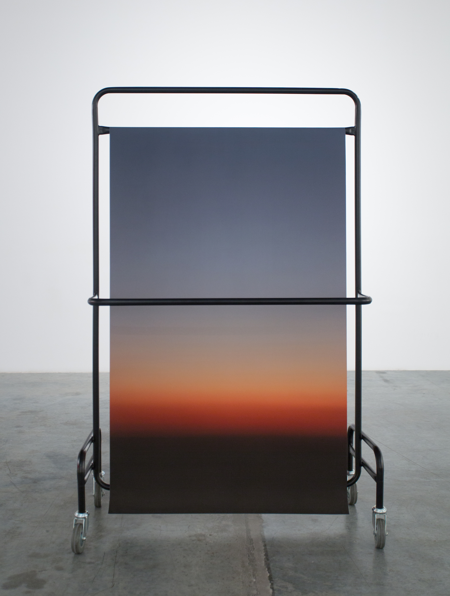  Stéphanie Saadé  Structure 3 (Suspended Horizon) 2012 Mixed media – Chrome structure, Photograph (300 x 90 cm) 170 x 100 x 150 cm Edition 1/2 