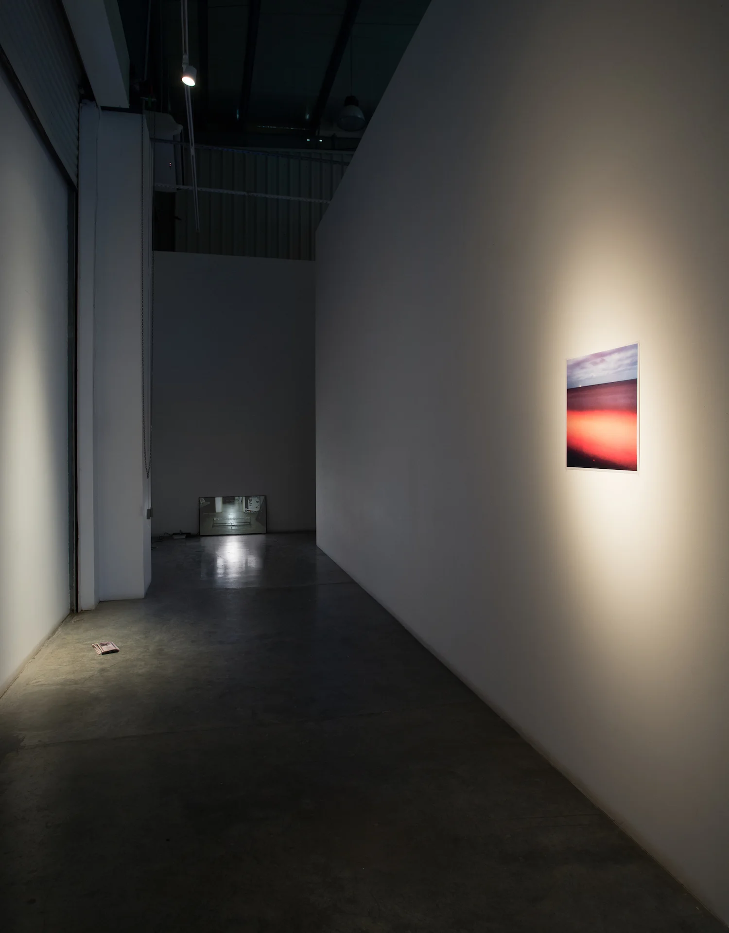 Installation view, L - R LEFT: Lantian Xie, Dubayygeists - Hong Kong Restaurant takeaway menus (commissioned for the exhibition) 2015 CENTER: Michael John Whelan Now the shadows I measure 2015 HD video, silent 00:01:46 loop Ed of 3 + 2 AP RIGHT: Michael John Whelan That we were to wait 2015 c-print 45.5 x 45.5 cm Ed of 5 + 2 AP