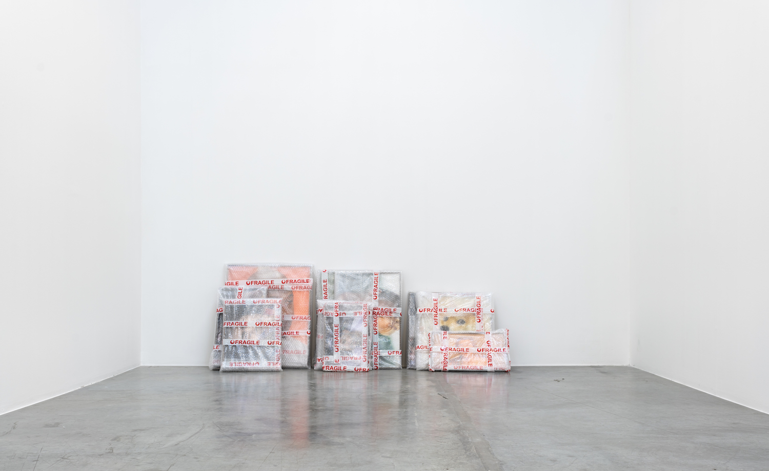 TOP 10 MIDDLE EASTERN ART 2018 Inkjet prints on Hahnemühle, wood, bubble wrap, tape Framed and bubble wrapped prints of various crying memes Dimensions variable