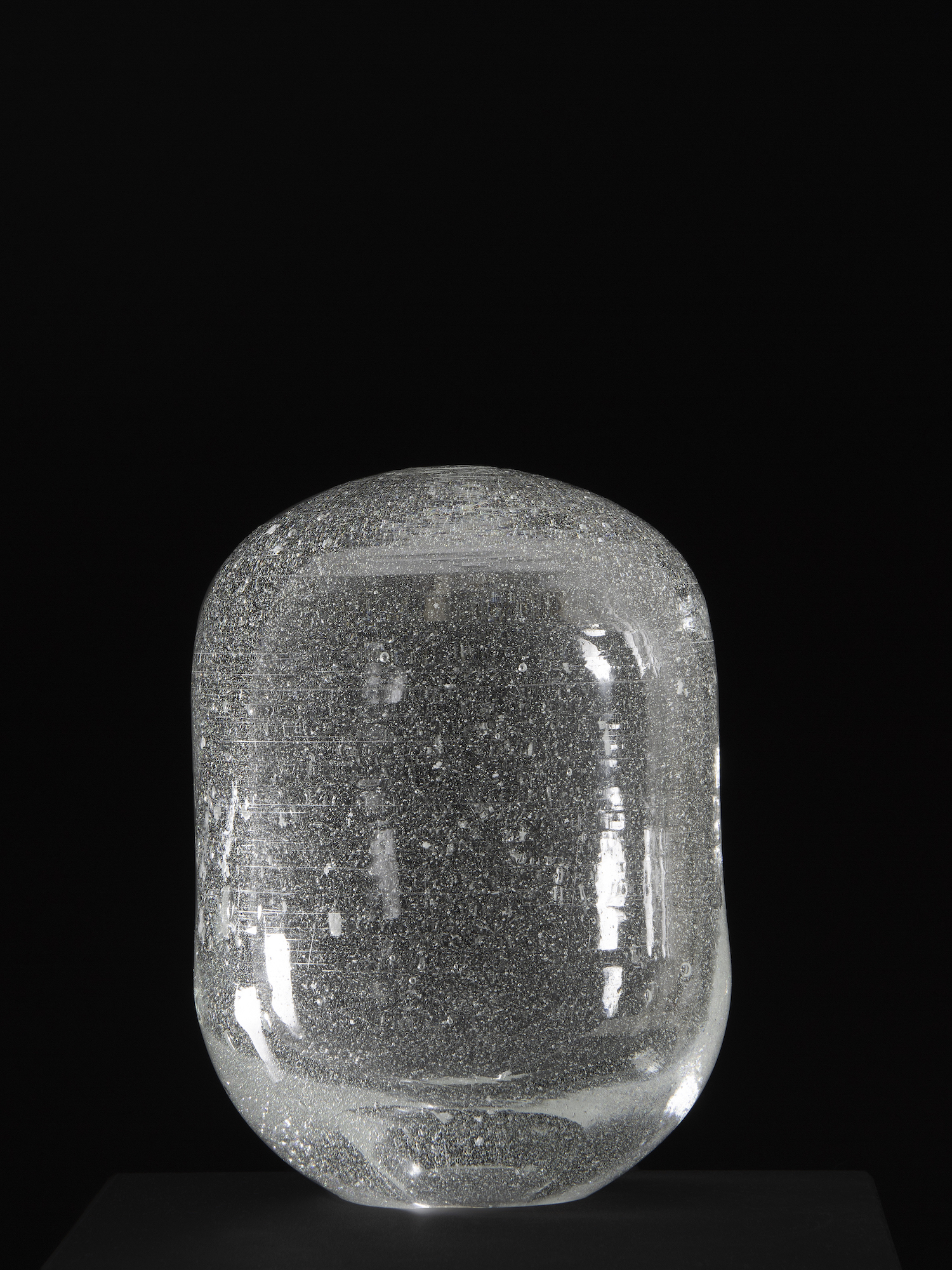 Michael John Whelan Aqua Lung (no. 21) 2018 Blown glass object made from sand obtained from a site of Jacques Cousteau's 1954 Anglo-Iranian Oil/British Petroleum Company sponsored survey. 13.5(d) x 18.4(h) cm Unique