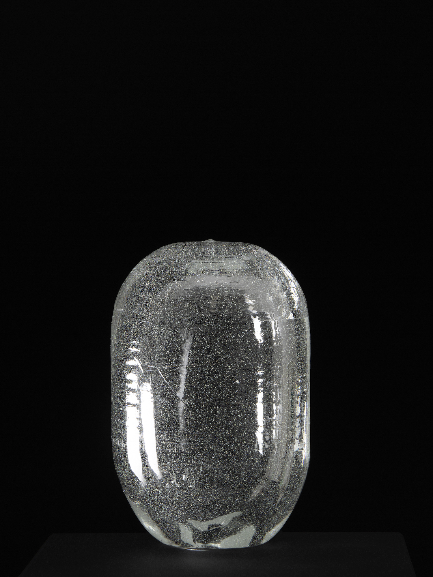 Aqua Lung (no. 23) 2018 Blown glass object made from sand obtained from a site of Jacques Cousteau's 1954 Anglo-Iranian Oil/British Petroleum Company sponsored survey. 10.8(d) x 16.4(h) cm Unique