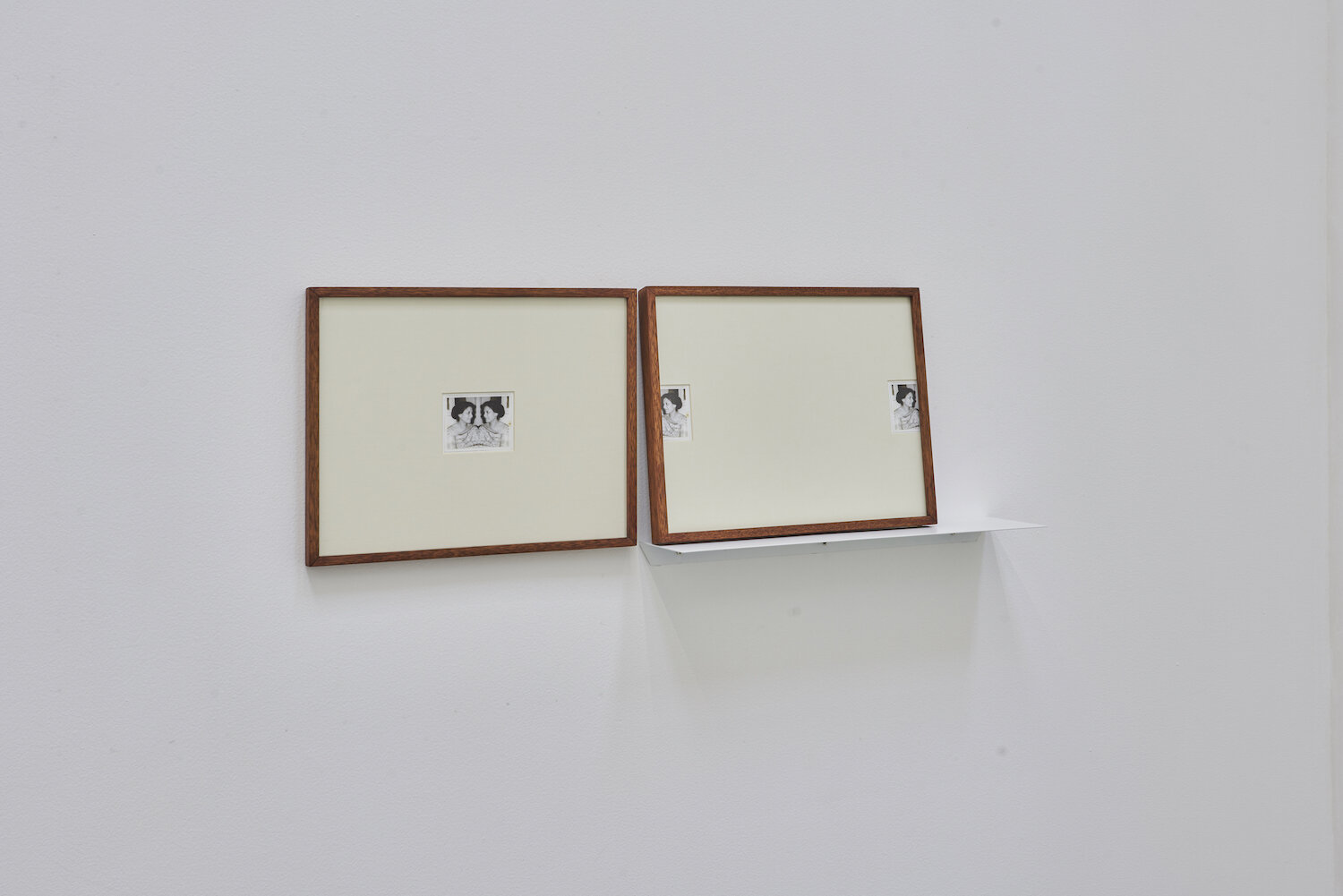 When she looked in the mirror (diptych) 2016 – 2019 Archival print on Canson Infinity paper, metal shelf 30. 5 x 38 cm (each framed) / 12.4 x 50 cm (metal shelf) Edition 1/4