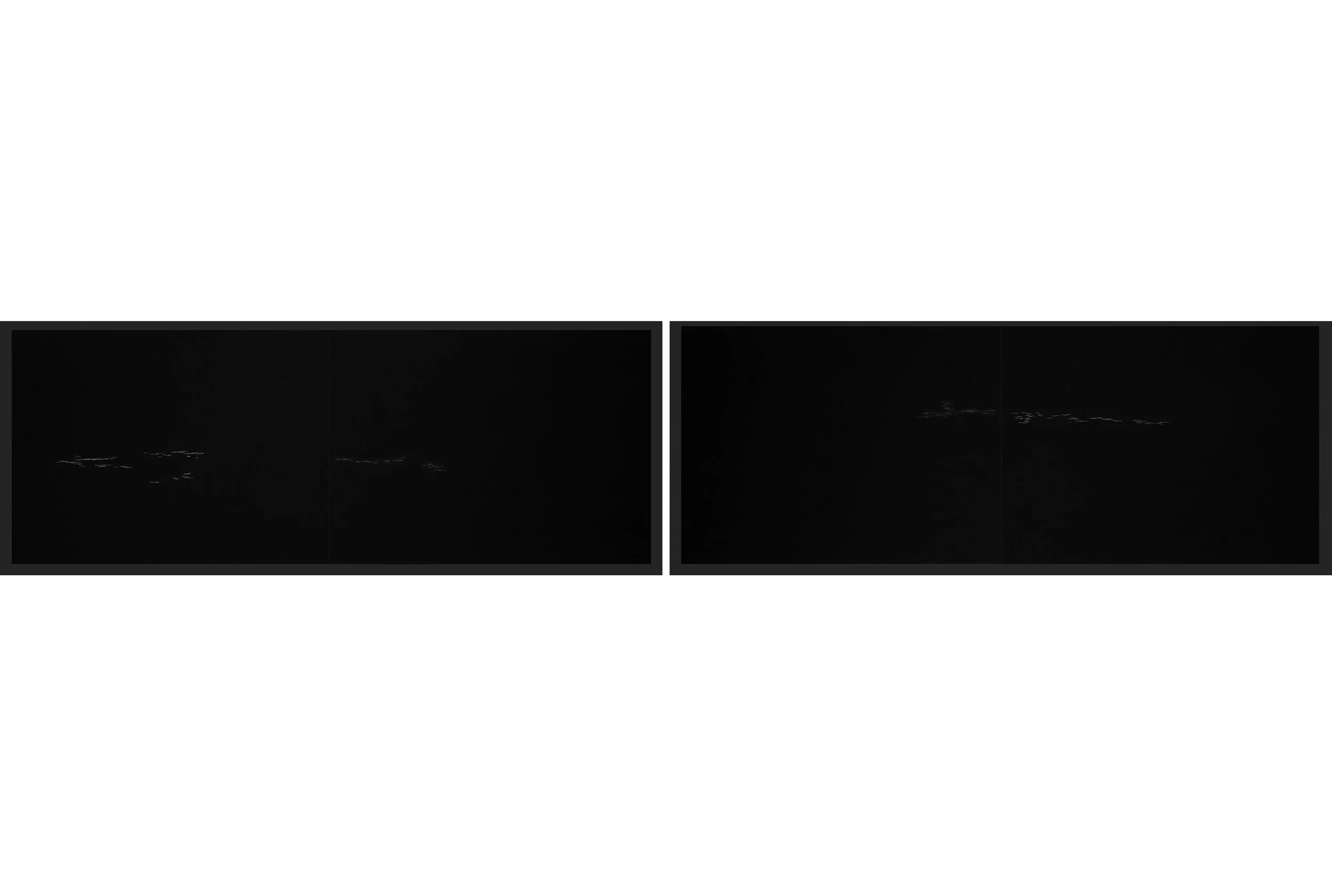   Mirror Image III: x, y , 2011, graphite on carbon paper, 20.32 x 50.8 cm (each)   Image courtesy of the Estate of Lala Rukh and Grey Noise   